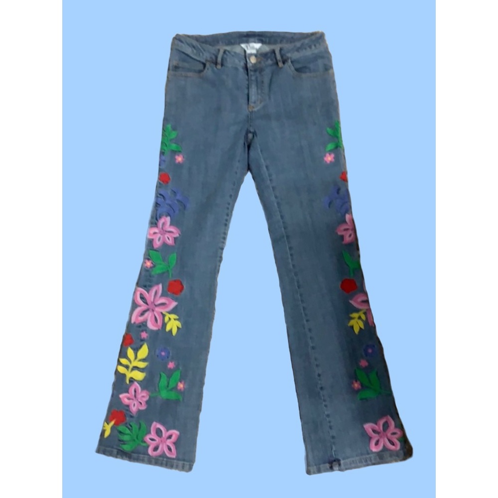 Lilly Pulitzer Boho Floral Embroidered Flare Jeans 2